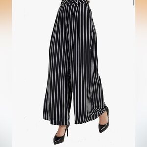 Black and White Striped Wide-Leg Pants